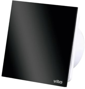 Aspiratore Ventilatore da bagno in vetro nero lucido 100 mm con sensore di umidità e valvola di ritorno, timer, Aspirazione Bagno, ventilatore da soffitto e montaggio a parete per Toilette e cantina