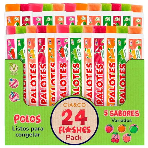 24 Polos para Congelar Palotes | Flashes de Hielo Sabor Fresa para Niños y Adultos | Polos Flash Verano Inspirados en el Icónico Palotes | Flash Sin Gluten y Veganos Selección Cia&Co