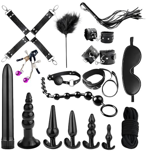gakuane Kit Bondage, 17 Pièces Kit Sexualité Couple Menotte Femme Sexy Erotique Couple Plug Anal Femme, Jouets Sexuels Bondage, Jouet Adulte