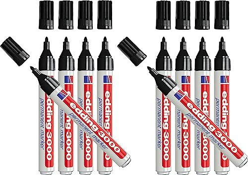 edding 3000 Permanentmarker (zur Beschriftung und Markierung von fast allen Oberflächen) - 10er Pack Schwarz - nachfüllbarer, wasserfester und lichtbeständiger Marker (10, Schwarz)