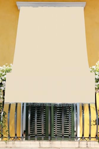 Tata Home Tenda da Sole con Kit Ganci e Anelli in Tessuto Resistente da Esterno o Balcone Misura cm 140x300 Dis.5 Tinta Unita Colore Beige
