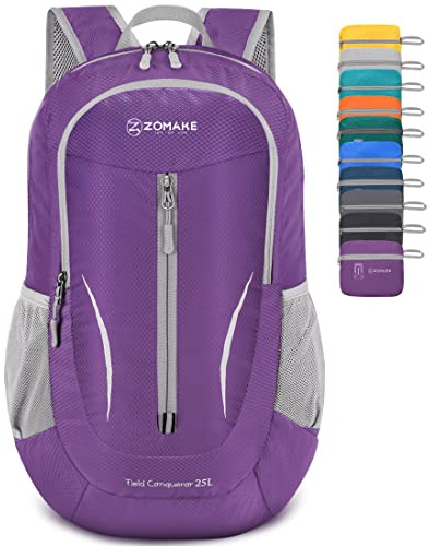 ZOMAKE Ultra Lightweight Packable Backpack 25L, Foldable Hiking Backpacks Water Resistant Small Folding Daypack for Travel(Purple)