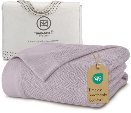 Threadmill Luxury 100% Cotton King Herringbone Blanket, Lilac