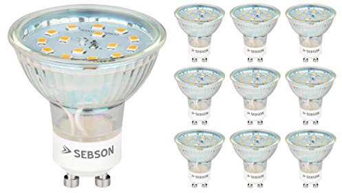 SEBSON® LED Lampe GU10 5W warmweiß 3000k, ersetzt 35W, 420lm, Ra97, 230V LED Leuchtmittel, Einbaustrahler flimmerfrei, 10er Pack
