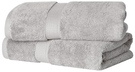 Superior Egyptian Cotton Solid Bath Towel Set, 30 x 55 Inches, Silver, 2 Piece