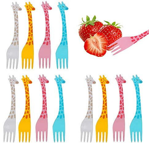 iTimo Cartoon Giraffe Form Fruchtgabel, Salat Snack Gabeln, 12er-Set