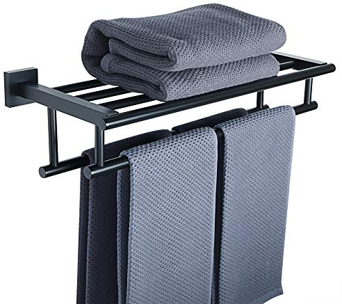 Sayayo 50 cm Svart Handdukshållare, Väggmonterad SUS304 Rostfritt Stål handduksställ, Hyllor Handdukshållare med Dubbla Handduksstänger för Badrum Kök, EGZ8050-B