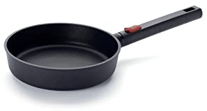 Woll Diamond Logic XR Flachpfanne - Induktiv -, Ø 20 cm, 5 cm hoch, mit abnehmbarem Stiel - Geeignet für alle Herdarten, Aluminiumguss, Antihaft-Versiegelung, backofenfest, schwarz