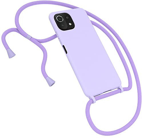 EAZY CASE Premium Silikon Handykette kompatibel mit Xiaomi Mi 11 Lite/Mi 11 Lite 5G / 11 Lite 5G NE Handyhülle mit Umhängeband, Handykordel mit Schutzhülle, Silikonhülle mit Band, Lavendel Lila