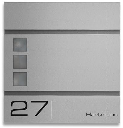 Metzler Briefkasten in Graualuminium RAL 9007 Cube - Name & Hausnummer als Lasergravur - Design Wandbriefkasten inkl. Zeitungsfach - Briefkasten mit Fenster - Größe: 37 x 37 x 10,5 cm