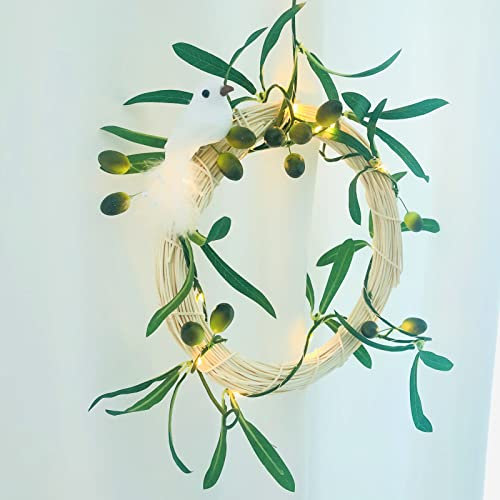 Olivenzweig Girlande,Grüne Oliven Beeren Lichterketten,Warme LED Batteriebetriebene Beleuchtete Olivenblattranken für Weihnachten Thanksgiving Party Frühlings Dekoration (1 Stück, Grüne Olive)
