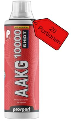 Prosport AAKG 10.000 SHOT 500ml Flasche, mit Vitamin B6, Aminosäuren und Koffein, Geschmack: Multifrucht