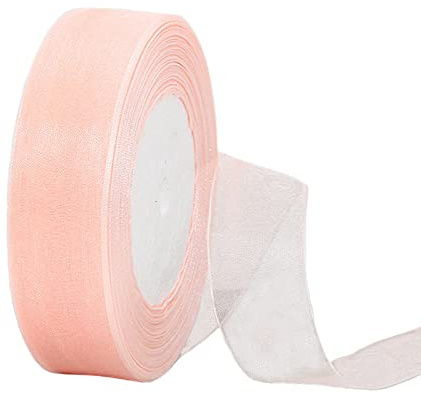 45m Organzaband Champagner Rosa 25mm Breit Chiffo Geschenkband,Transparentes Organza Bänder Chiffonband Schleifenband Dekoband Geschenkverpackung Deko Band Tüllband für Weihnachten Hochzeit Geburtstag
