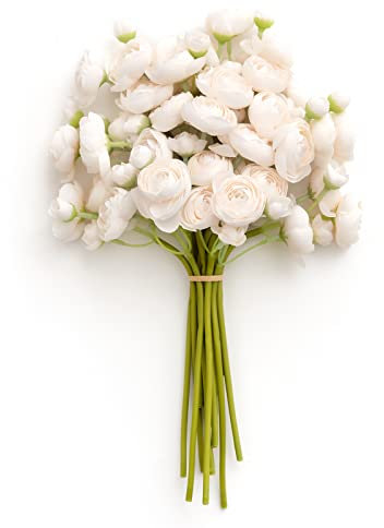 Ling's Moment Ranunculus Artificial Flower, Faux Silk Mini Ranunculus Flowers for DIY Bouquet, Bulk Fake Wedding Filler Flowers for Centerpieces Arrangements Bridal Shower Decorations, Cream