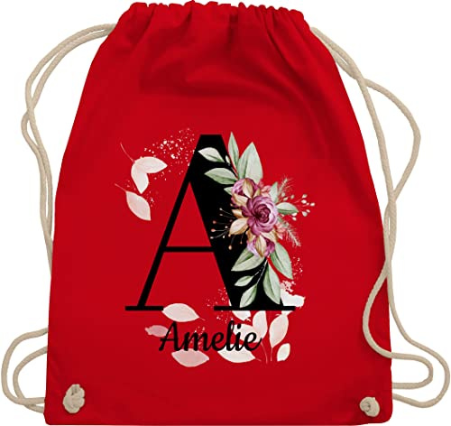 Turnbeutel Rucksack - Buchstabe anpassbar mit Name I Geschenk Initialen - Unisize - Rot - jga beutel blumen stoffbeutel schule personalisierte buchstaben a beuteltasche kita tasche