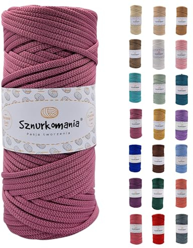 Sznurkomania, Polyesterkordel 5mm 100m, Viele Farbe, Flache Polyesterkordel, Häkelkordel, 5mm Makrameekordel, Makrameegarn, Polyestergarn, glänzende Kordel, (Heidekraut)