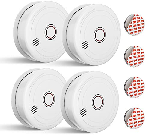 Ruan Photoelectric Smoke Alarm With 10 Years Life Passed the EN14064 Standard Magnetic Smoke Detector Mount Magnet Smoke Detector with Test Button 1 Year Battery 4 Pack