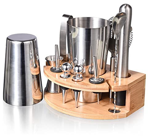 Cocktail Shaker Set,Esmula 750ML 12 Teiliges Edelstahl Barkeeper Kit Geschenk für Männer, Frauen, Freunde, Home Stylish Bar Tool Set mit Cocktail Rezeptheft (Edelstahl)
