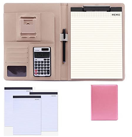 Schreibmappe A4 Konferenzmappe Leder Dokumentenmappe Ringbuch Businessmappe Messenger Bag Aktenmappe Organizer Für Damen Herren Mit 4 Stück Ersatz Notizblöcken 25 Blatt (Color : Pink, Size : 12-digi