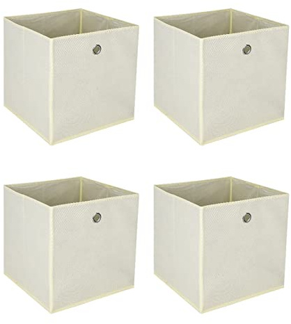 BALLSHOP 4/8/10/12 Pezzi scatole pieghevoli 32 x 32 x 32 cm, organizer pieghevole per giocattoli, in tessuto, con foro per le dita (4 Pezzi Beige)