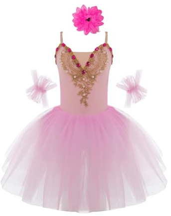 Freebily Vestito da Balletto Bambina Leotard Tutu da Danza Classica Ballerina Abito da Principessa Senza Maniche con Strass Abito da Pattinaggio Artistico Vestito Ginnastica Rosa 9-10 Anni