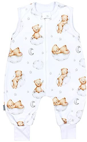 TupTam Sommerschlafsack Baby mit Füßen – Leichter Schlafsack Baby Sommer 0.5 TOG, OEKO-TEX, Farbe: Bären auf Wolken/Weiß/Braun, Größe: 92-98