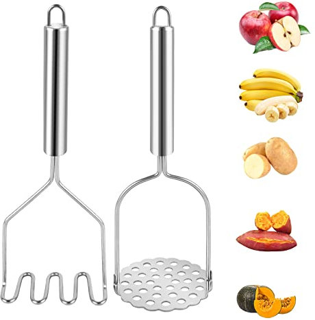 Kartoffelstampfer 2 Stück Kartoffelstampfer Edelstahl, Potato Masher, Stampfer Kartoffel, Handstampfer mit Dickem Griff, Lebensmittelstampfer für Kartoffelbrei Avocado Bohnen