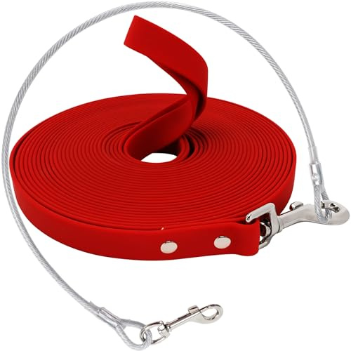 Wasserdicht Schleppleine für Hunde,mit Chew Proof Tie-Out Leinen,3-30m,Wasserdicht Trainingsleine für Große bis Kleine Hunde,Robuste Hundeleine(Rot,10m)