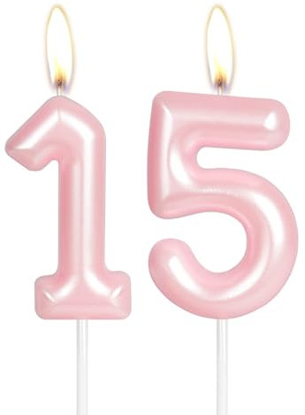 Bougie rose vif « Happy 15th Birthday », chiffre 15, décoration de gâteau d'anniversaire, bougies de gâteau pour filles et femmes, anniversaire de mariage