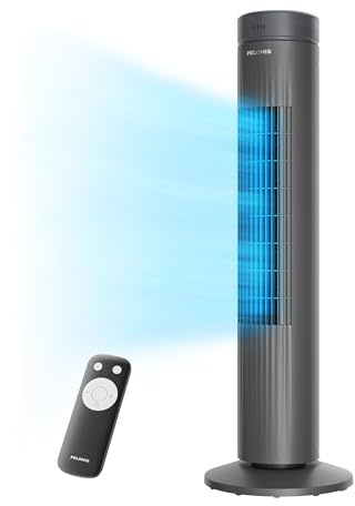 Pelonis 30-Inch Advanced Bladeless Tower Fan with Remote Control, 3 Adjustable Speeds, Ultra-Quiet Cooling, 7-Hour Programmable Timer - Perfect for Home, Office, and Bedroom Comfort