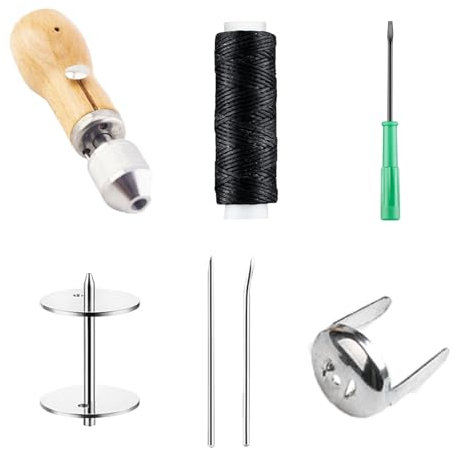 ANBOO 7 Stück Leder Nähset,Leather Sewing Tool Set, Mit Schraubendreher, Leder-Nähzubehör, Punch Needle Set, Handnähmaschine Für Dicke Stoffe, Nähahle