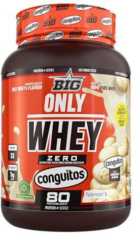 BIG - Proteinas Whey - Proteina en Polvo para Desarrollo de Masa Muscular y Recuperación - Materia Prima Premium - Whey Protein Sin Lactosa, Sin Azúcar, Sin Grumos (1Kg, Conguitos White)