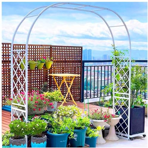 250cm hoch Rosenbogen Metall Gartenbogen Hochzeitsbogen Spalier Torbogen Pergola Rankhilfe Rankgitter freistehend Pflanzbogen 180cm 200cm 260cm 310cm 350cm Breite(Weiß,260x250cm)