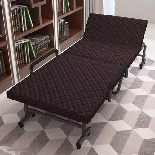 Gästebett Klappbar 90x190 mit Matratze und Armlehnen 6-Fach Verstellbare Rückenlehne, Reisebett Erwachsene Klappbar mit Rädern Tragfähigkeit 300kg(Brown)