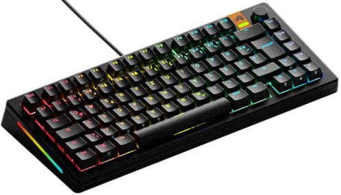 GLORIOUS GMMK 3 HE 75% Anpassbare Tastatur w/Knob, ISO in Schwarz | Rapid Trigger, Hall-Effekt, 8K-Abrufrate, Modulares Dichtungssystem, Hot-Swap für MX- & HE-Schalter, Doubleshot-PBT-Kappen