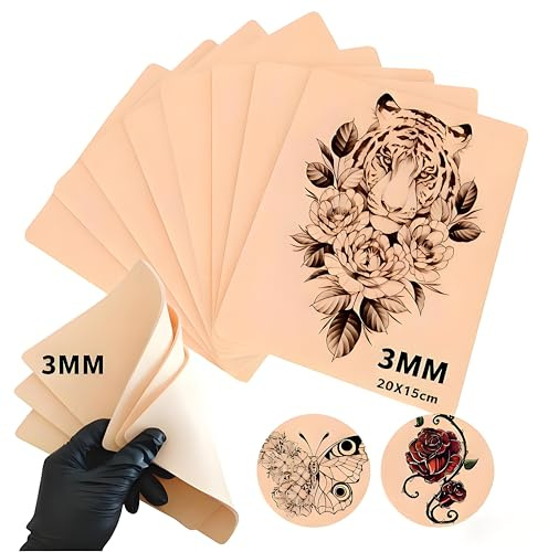 3 mm tatuering övningshud 8 st 20 x 15 cm falsk hud 3 mm silikon tom dubbelsidig övningshud kit för nybörjare och tatueringskonstnärer tatuering och ögonbryn