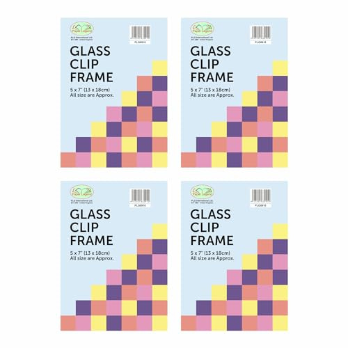(Pack of 4) - 5 x 7 Inch Frameless Clip Frame with Glass Front Photo Poster Frame Document Certificate Frames Classic Wall Mountable Photo Frame For Home & Office - (Transparent, 5 x 7 Inch)
