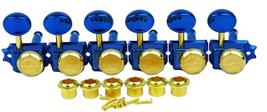 Guyker 6 Inline Vintage Gitarren Sperr-Saitenstimmer – Verriegelnde Stimmwirbel Mechanikköpfe Ersatzteile für ST TL Stil E-Gitarren, Folk- oder Akustikgitarren – GK55SP, Blau+Gold