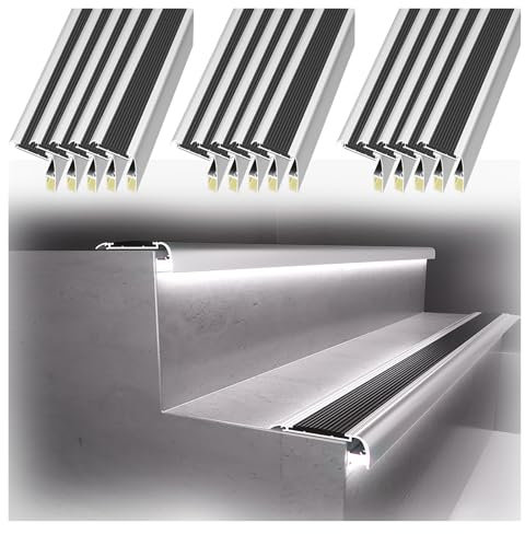 Aluminium-Treppenkantenstreifen, L-Form, rutschfeste Kantenschutz für LED-Streifen, 132 cm lang, Übergangsleiste für Treppenstufen, 90 x 180 cm Länge, 15 Stück