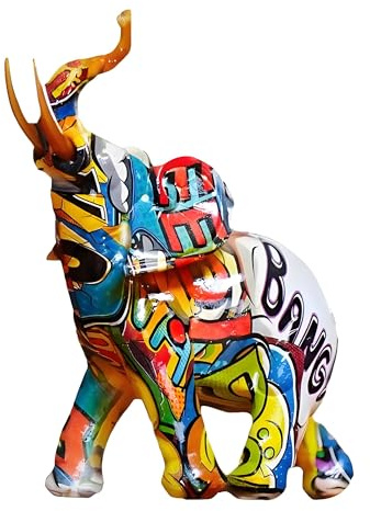 Decorative Elephant Figurine, Graffiti Art Design, Multicoloured, Perfect Elephant Ornaments on Window Sill, Shelf, Desk, etc. Distinctive and High-grade Appearance (Large)