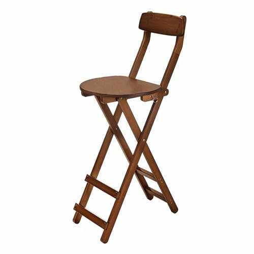 XQJLBZA 46.5/61.5/70 cm Klappbarer Barhocker aus Holz, Hoher Klappstuhl für die Küche mit Rückenlehne und Fußstütze, Barhocker für die Innentheke(Brown,28(70 cm))