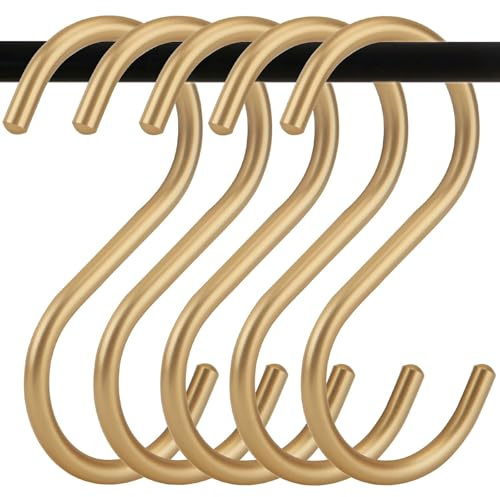 ULWSKY 10Pcs Gold S Hooks,Aluminum Alloy S Shaped Hooks,4.3x1.4inch Gold Hook Hanger,Heavy Duty S Hook,Utility S Hook for Bathroom,Cloakroom,Kitchen,Garden