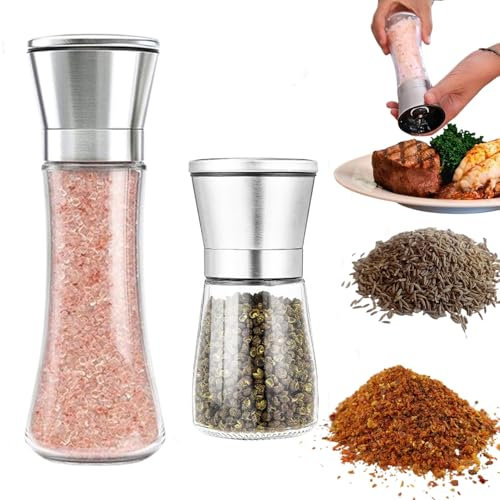 2 Pezzi Macina Pepe, Ceramico Regolabile Macinapepe, Macinatore Per Spezie Manuale Set, Macinino Peperoncino In Acciaio Inox, Macinatore Per Spezie Per Sale Marino Grosso, Pepe In Grani