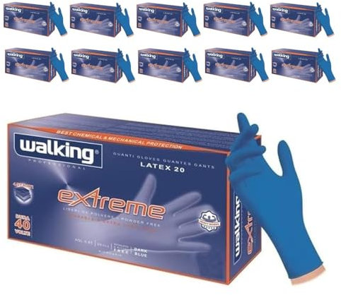 Generico eccezzionali Guanti in Lattice della WALKING EXTREME BLU Riusabili - VARIE TAGLIE E PEZZATURE - 20.5 g per guanto - alta resistenza a tutto (500 PEZZI, L)