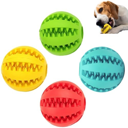 UQMIQURA 4 palline giocattolo per cani, 5 cm, palla per cani robusta con funzione di cura dei denti, giocattolo per cani resistente al morso, in gomma naturale per cani di piccola taglia