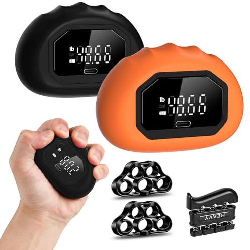 Mini dinamometro ricaricabile per allenare la forza della mano e delle dita, con attrezzo per esercizi per dita e mani, colore nero e arancione, confezione da 2