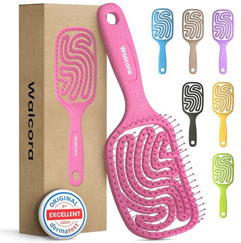 Walcora Brosse à Cheveux Démêlante sans Tirer – Brosse pour Femmes, Hommes & Enfants – Detangler Anti-Nœuds pour Boucles, Cheveux Mouillés, Fins & Longs – Hair Brush – Rose