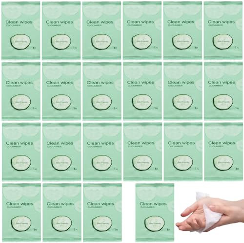 Paquete de 50 toallitas húmedas de lujo envueltas individualmente para manos y caras; toallitas desmaquillantes suaves y suaves; toallitas limpias, multiusos, respetuosas con la piel, para viajes