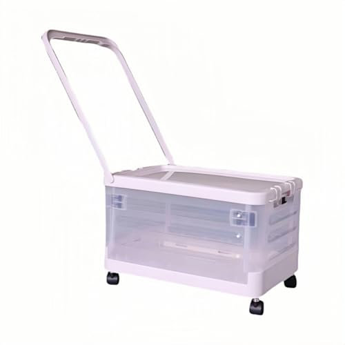 DEYUCUL 40L Foldable Storage Box with 360° Wheels & Fixed Handle - Clear Rolling Trunk for Home Organisation, Heavy Duty 50kg Capacity | Space Saving Design | UK Standard Size (L53x W35 x H29cm)