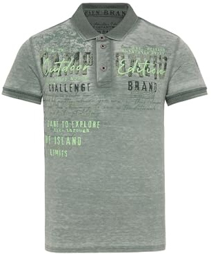 Camp David Herren Polo-Shirt im Used Look mit Logo Artworks Evergreen, XL
